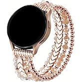 Beaded Bracelet Band Compatible with Samsung Galaxy Watch 7/6/5/4/Active 2/FE 40mm 44mm/6 Classic 43mm 47mm/Watch 4 Classic 42mm 46mm/5 Pro 45mm 20mm Handmade Fashion Stretch Strap for Women Girl