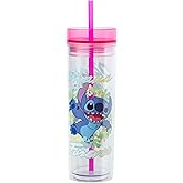 Silver Buffalo Disney Lilo and Stitch “Ohana Forever” Tall Plastic Tumbler, 20 Ounces