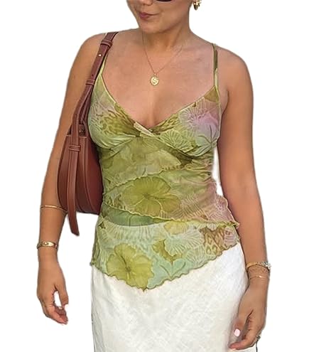 Women Y2k Floral Print Camisole Flower Spaghetti Strap Tank Top