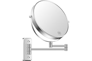 BTremary 9” Large Wall Mounted Makeup Mirror 1X/7X Double-Side Bathroom Magnifying Mirror 360 Swivel Vanity Extendable Shavin