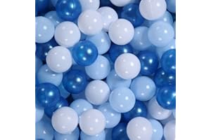 GOGOSO Ball Pit Balls for Toddler, Baby Plastic Playballs Kids Soft Pastel Pelotas Non-Toxic BPA-Free Pearl Blue+Light Blue+White 100 Balls