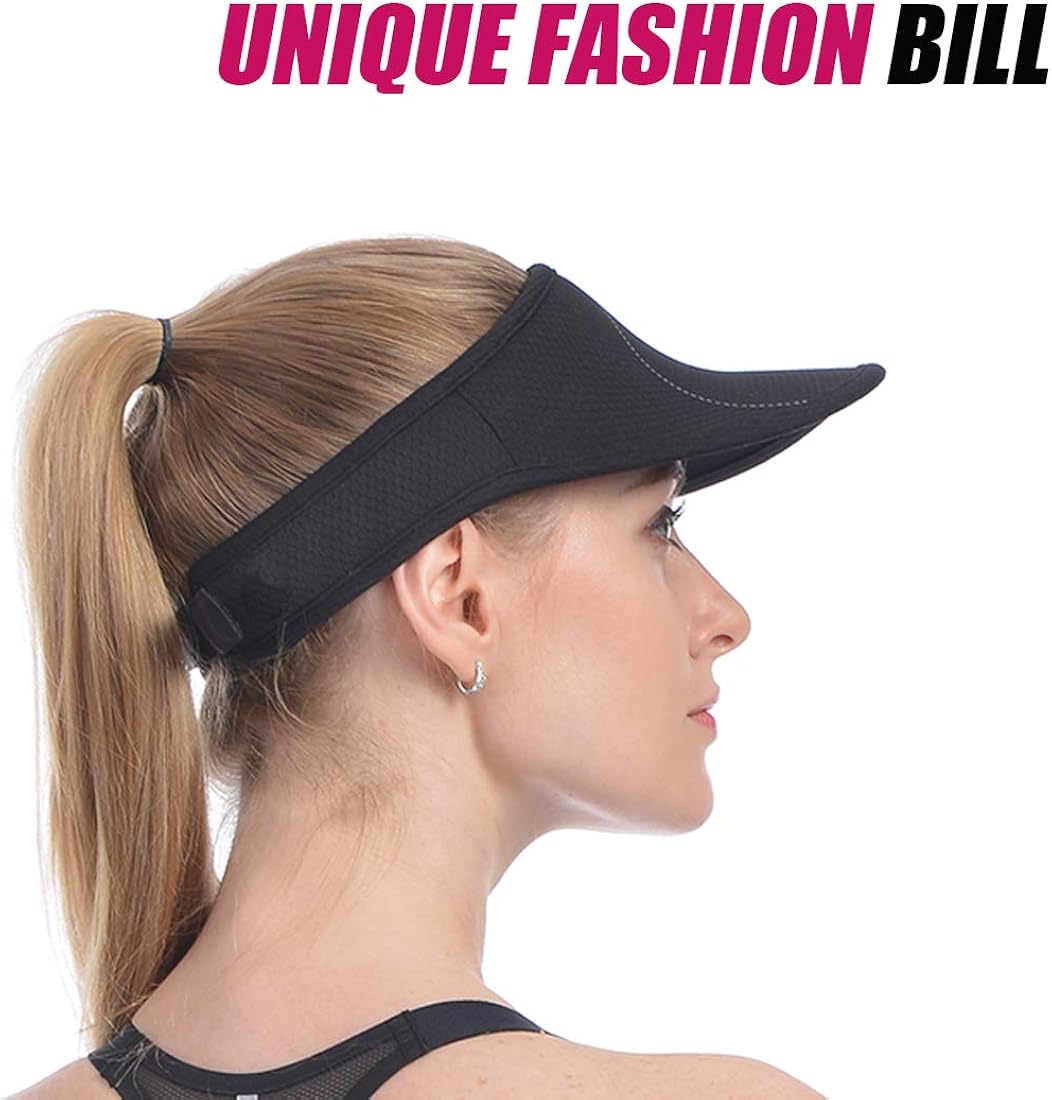 USHAKE Sports Visor for Man or Woman in Golf Running Jogging with Black/White/Rose Red Colors (Black) : Clothing