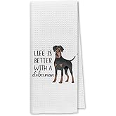 Dibor Life is Better with A Doberman Cute Doberman Puppy Dog Absorbent Drying Cloth Hand Towels Tea Towels for Bathroom Kitchen, Dog Lovers Girls Women Gifts