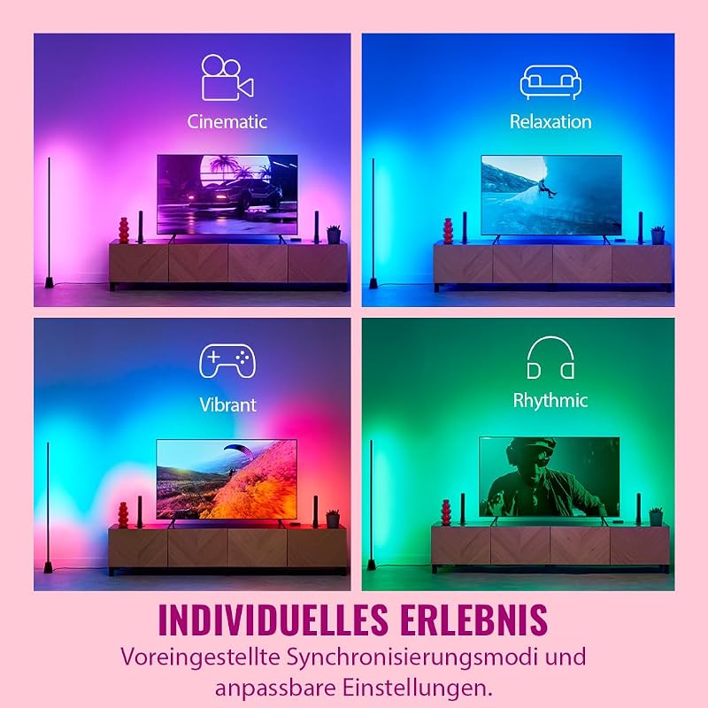 HDMI Sync Box mit TV-Beleuchtung - Synchronisiert Licht zu Ihren Filmen, Spielen und Musik -HDMI 2.0 - RGBIC LED Strip für 75"-85" Zoll TVs - App/Sprachsteuerung, funktioniert mit Google und Alexa