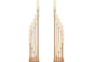 Dandat 2 Pcs 12 Arm Candle Holder 57.5 Inch Tall Cluster Candelabras Centerpieces Floor Candelabra Standing with Clear Acrylic Electronic Candle Shades for Wedding Spring Valentines Christmas(Gold)
