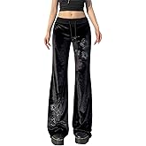 Inpunktoo Y2k Goth Velvet Bell Bottom Pants for Woman Drawstring Flared Punk Low Waisted Wide Leg Lounge Comfy Gothic