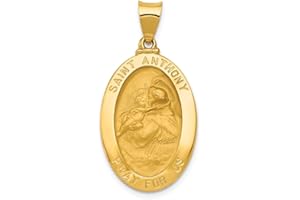Sonia Jewels 14k Yellow Gold Catholic Patron Saint Anthony Medal Brushed Matte Finish Pendant Charm - 26mm x 15mm