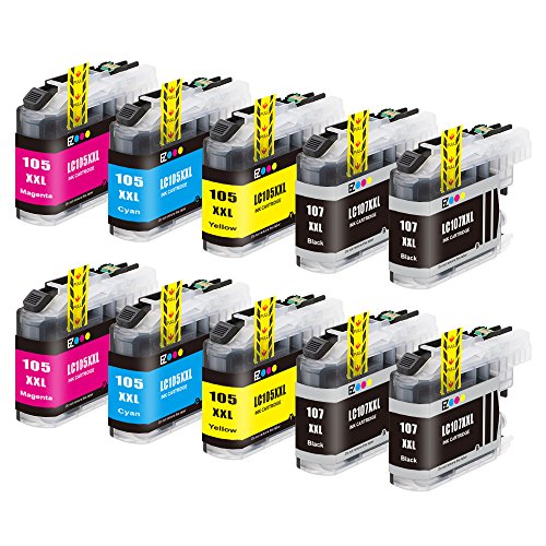 E-Z Ink (TM) Compatible Ink Cartridge Replacement for Brother LC107 LC-107 XXL LC105 LC-105 XXL Super High Yield (4 Black, 2 Cyan, 2 Magenta, 2 Yellow) 10 Pack
