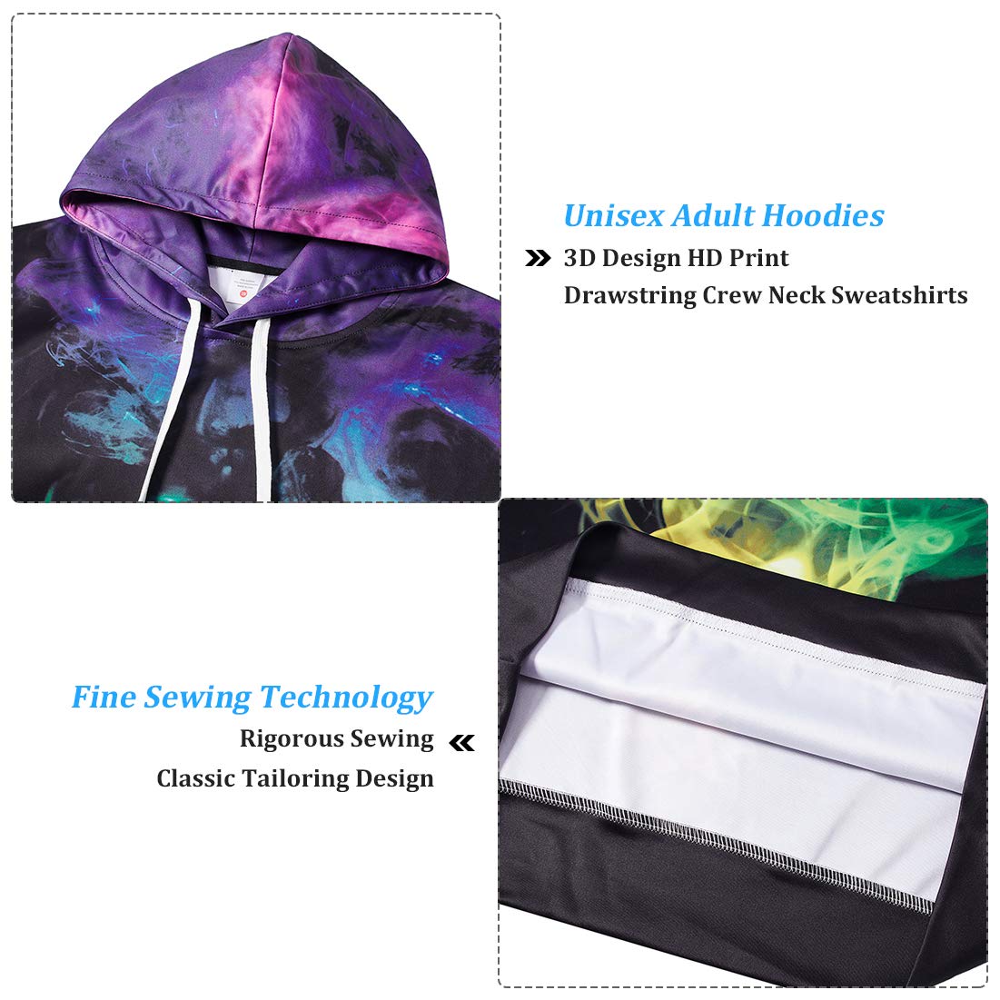 Rainbow Pullover for Adult Colorful Skull Hooded Cute Kids Skeleton Hoodies Drawstring Sweatshirt with Big Pocket Sports Couple Wear Outfits Party Costumes Size Large/X-Large