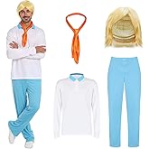 EchoElce Mens Halloween Costume Long Sleeve Shirt Pants Set with Blonde Wig and Orange Scarf for Party Cosplay