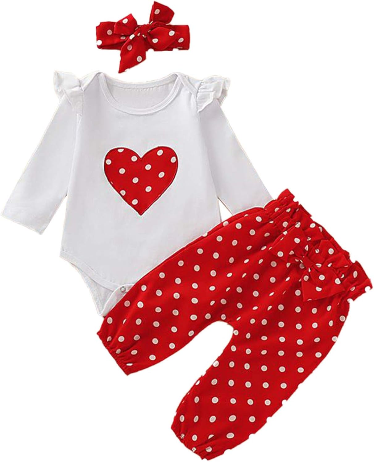 Oyolan Baby Girls Valentines Day Outfits Long Sleeve Heart Romper Top+