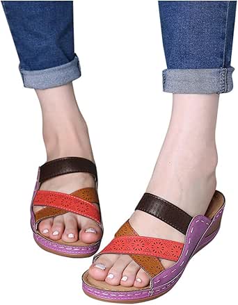 Amazon.com : Women's Arch Support Wedges Slippers Retro Hollow Cross Strap Flip Flops Comfy Open 