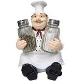 Ebros Italian Head Chef Mario Salt And Pepper Shakers Holder Figurine As Decorative Kitchen Dining Centerpiece Decor For Chefs Cooks Bistro Restaurant Themed Statue (Single)