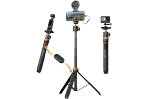 K&F CONCEPT 62'' Phone Selfie Stick Tripod, 2-in-1 Lightweight Extendable Cell Phone Tripod Stand with Remote, Compatible with GoPro MAX2/Insta360 X5X4/DJI OSMO 360 Pocket 3 iPhone 17.