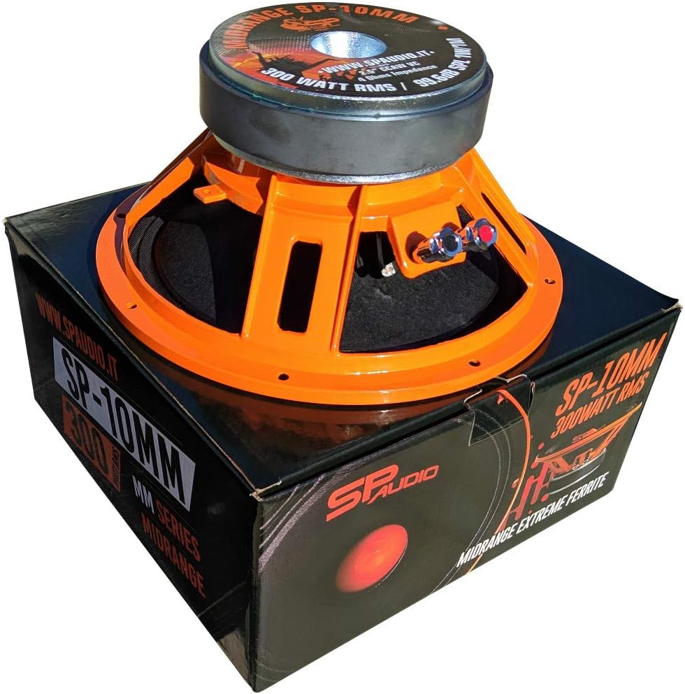 SP AUDIO SP10MM speaker medium-low midrange 25.00 cm 250 mm 10" diameter 300 watt rms 600 watt max impedance 4 ohm sensitivity 99.6 db, 1 piece