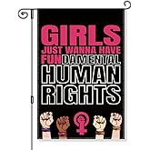 Gkodw Girls Just Wanna Have Fundamental Human Rights Garden Flag, Funny Resist Flags for Outdoors, Feminist Garden Flag, Women Rights Equality Flag, Feminist Gifts for Women Sister Friend