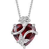 FJ Heart Butterfly Necklace 925 Sterling Silver Rose Flower Pendant Birthstone Jewelry for Women