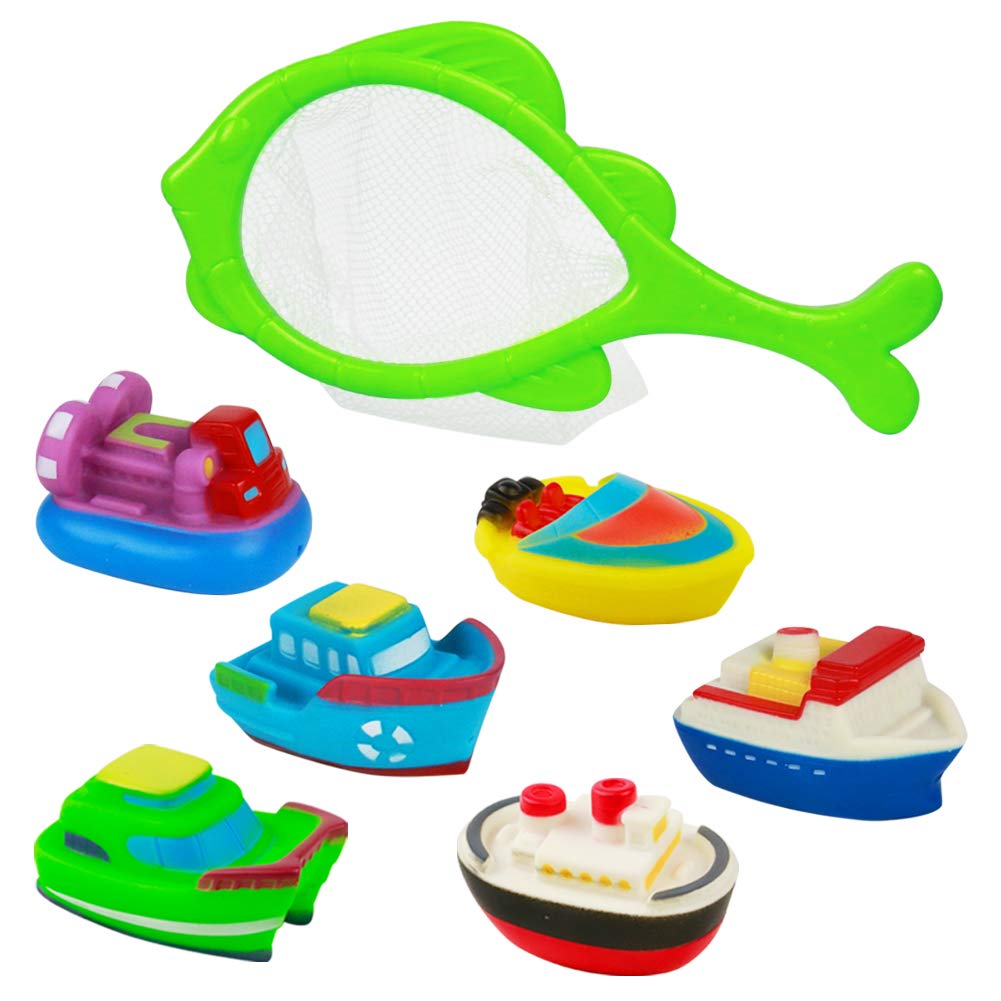 Barca Giocattolo Giocattoli da Bagno Gioco per Doccia Giochi Pscina Bambini- Galleggianti Giocattoli con Giochi Rete da Pesca 6 Barche per Bambino Piu 6 Mesi