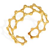 Frigotine Gold Open Ring for Woman，Trendy Minimalist Hollowed Adjustable Finger Rings Prom Anniversary Fashion Jewelry Birthday Gift