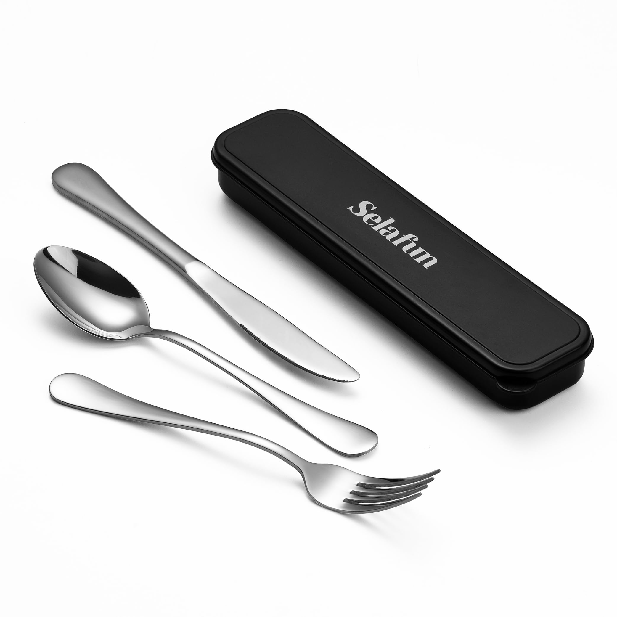 Photo 1 of *MISSING FORK* Selafun 4-Piece Travel Set with Case - Portable Silverware Utensils - Stainless Steel Reusable Flatware - Cutlery Set for Camping, Picnic, Hiking, Office - Dishwasher Safe