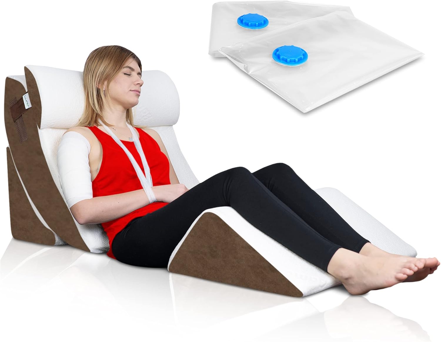 Lunix LX5 4pcs Orthopedic Bed Wedge Pillow Set, Post Surgery Memory Foam for Back, Neck and Leg Pain Relief. Sitting Pillow, Comfortable and Adjustable Pillows Acid Reflux and GERD for Sleeping Brown: Kitchen & Dining