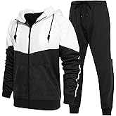 CALUOMATT Men's Hooded Athletic Tracksuit Sweatsuit Long Sleeve Full-Zip Jogging Sweatpants 2 Piece Patchwork Sportsuits
