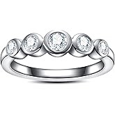 AimiIee Moissanite Wedding Band Eternity Ring D Color VVS1 Clarity Round Brilliant Cut 925 Sterling Silver Bezel Stackable Anniversary Bands Ring for Women with Certificate