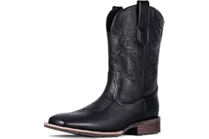 Suokdil Cowboy Boots for Men - Men's Western Boots with Embroidery, Slip Resistant Square Toe Chunky Heel, Durable and Fashionable Retro Classic Footwear for Spring and Fall