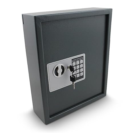 Elektronischer Schlüsselsafe Safe Tresor Schlüsselkasten Schlüsseltresor Schlüssel Sicherheitssafe mit 48 Schlüsselhaken Grau