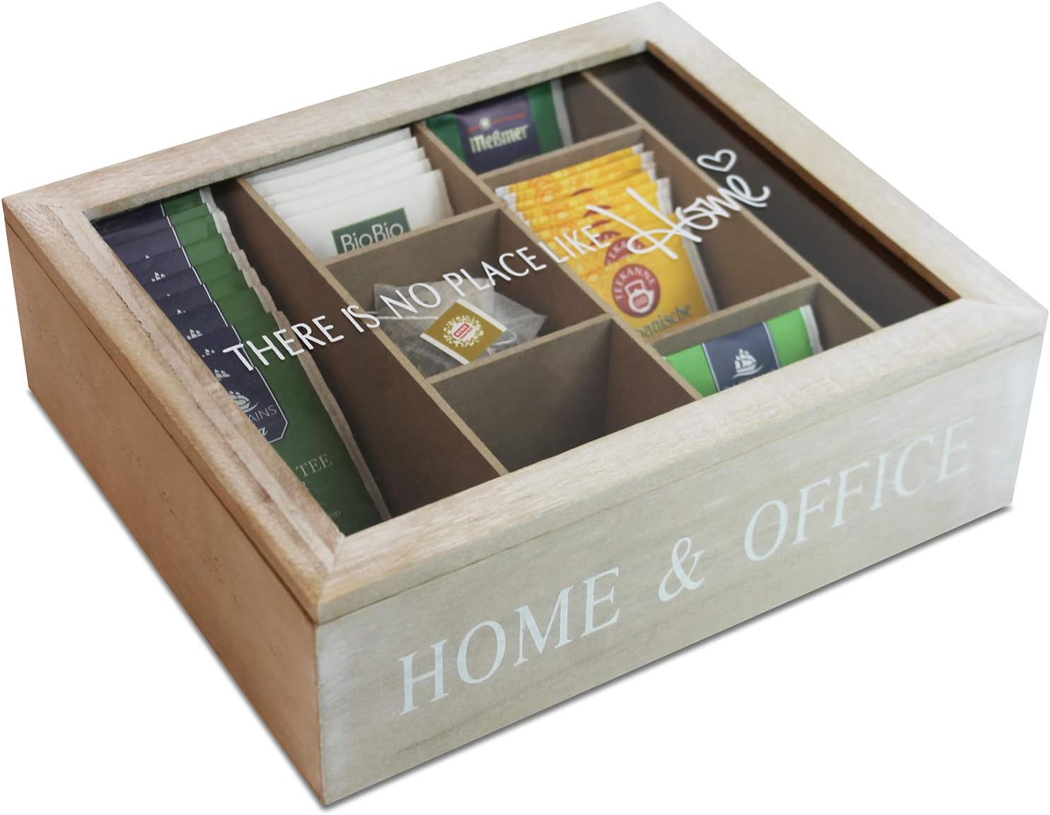 Storage Box with Viewing Window for Home and Office, 8 Pocket, 26x22x8 cm Natural/White Storage Unit Wooden Box Storage Box