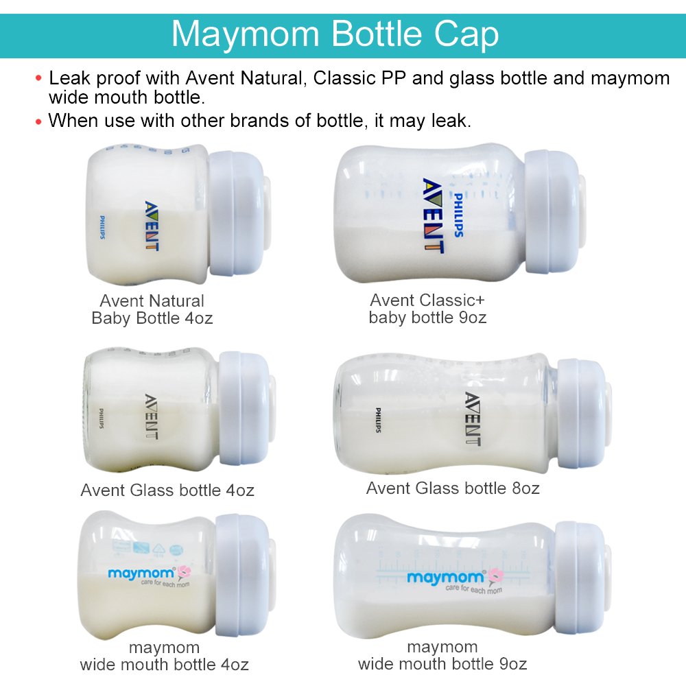 Maymom Screw Lids Aka Travel Caps with Rewritable Sealing Disc Compatible with Avent Bottle, Maymom Wide Mouth Bottles; Cap Replace Avent Natural Bottle Sealing Ring and Sealing Disc, 6pcs. (Blue)