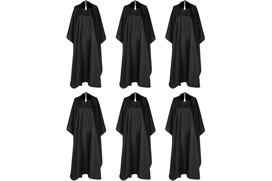 Exclaith 6 Pack Black Waterproof Hair Salon Cape Large Hair Cutting Salon Cape with Metal Snap Closure Haircut Apron for Women Men Hairstylists,Black
