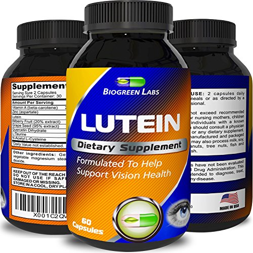 Lutein Eye Support Supplement - Advanced Vision Support Vitamin - #1 Antioxidant to Keep Eyes Strong & Vision Clear â€“ Improve Ocular Health with Pure Zinc & Bilberry for Women & Men by Biogreen Labs
