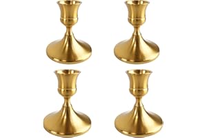 AUMAYCO Vintage Brass Gold Taper Candle Holders Set of 4, Metal Candlestick Holders Elegant Handcrafted Décor for Weddings, Dining & Meditation,Table Centerpiece, Party, Christmas Decoration or Home Decor