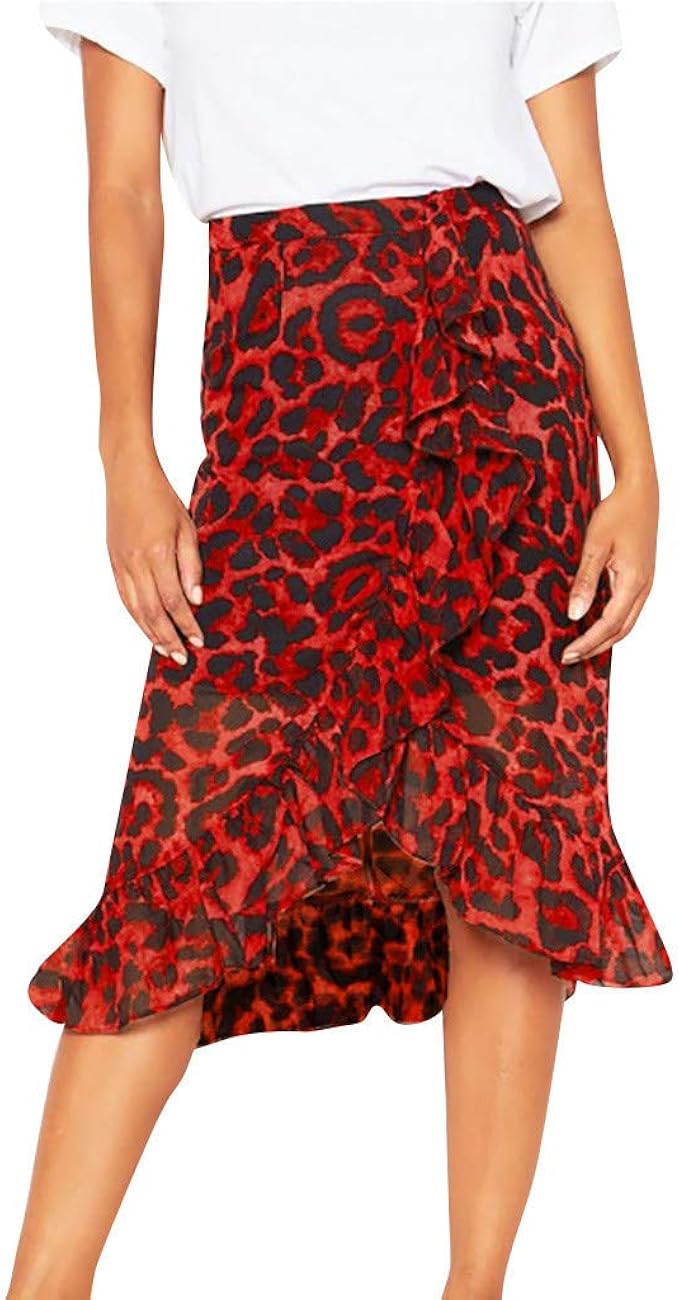 red leopard pleated skirt
