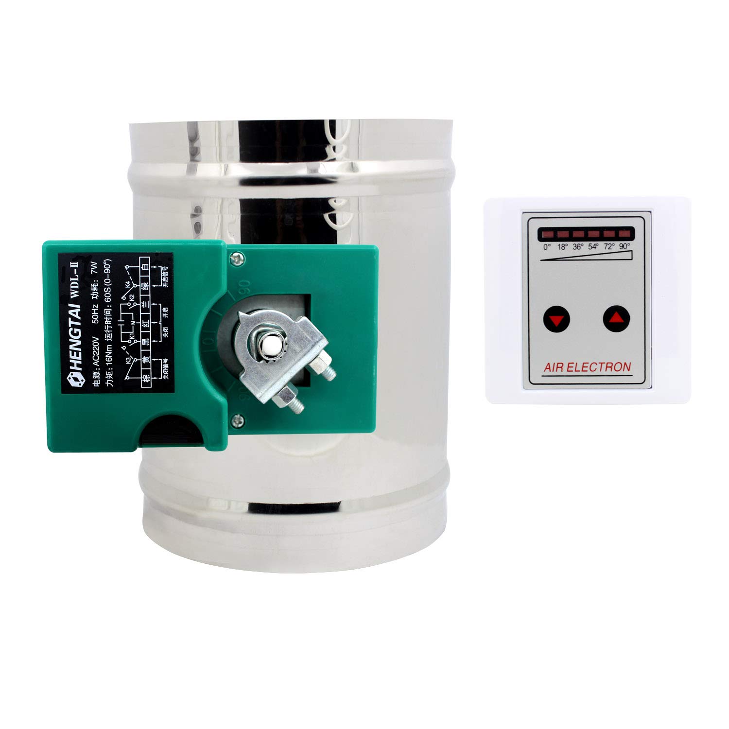 5 Positions - motorised Damper Stainless Steel air Vent Volume Control Damper 80 100 125 150 200 250 300 350 400 mm (Outer Diameter 100mm + Height 150mm)