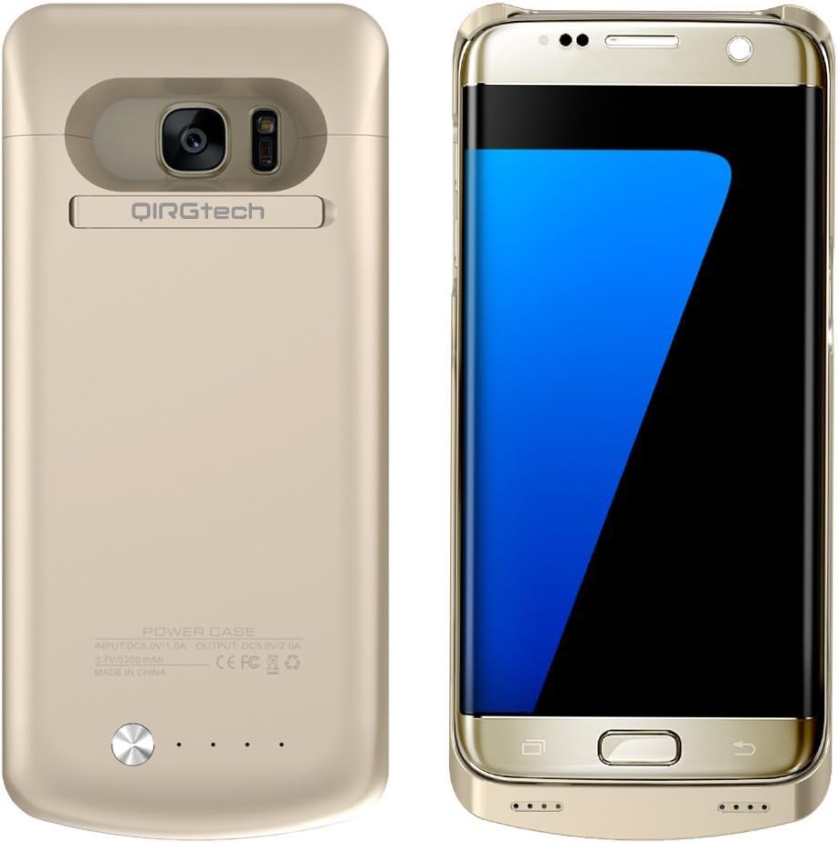 Galaxy S7 Edge Charger Case, Qirg 5200 mAh Portable External Backup Battery Charger Cover Case Pack for Samsung Galaxy S7 Edge Rechargeable Power Bank Case (Gold)