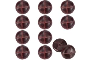 CALFOVERA 12PCS Football Braided Genuine Leather Shank Buttons 25mm Round Dark Brown Cowhide Leather Replacement Sewing Cover