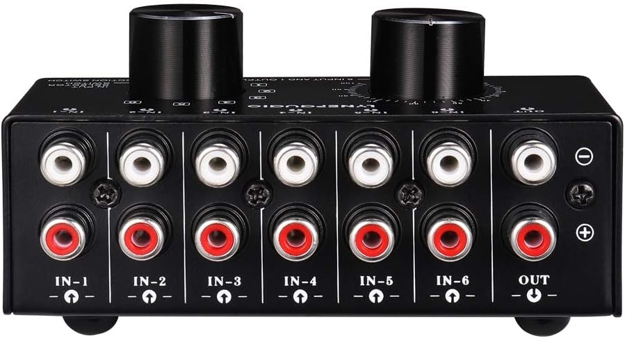 Tsadeer 6 Input 1 Output Audio Switch Selector RCA Volume Control Manual Signal