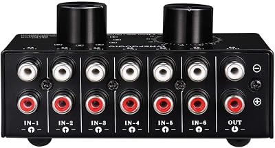 Tsadeer 6 Input 1 Output Audio Switch Selector RCA Volume Control Manual Signal