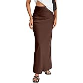Vrtige Women's Elegant Satin Silky High Waist Zipper Flowy A Line Maxi Long Skirt