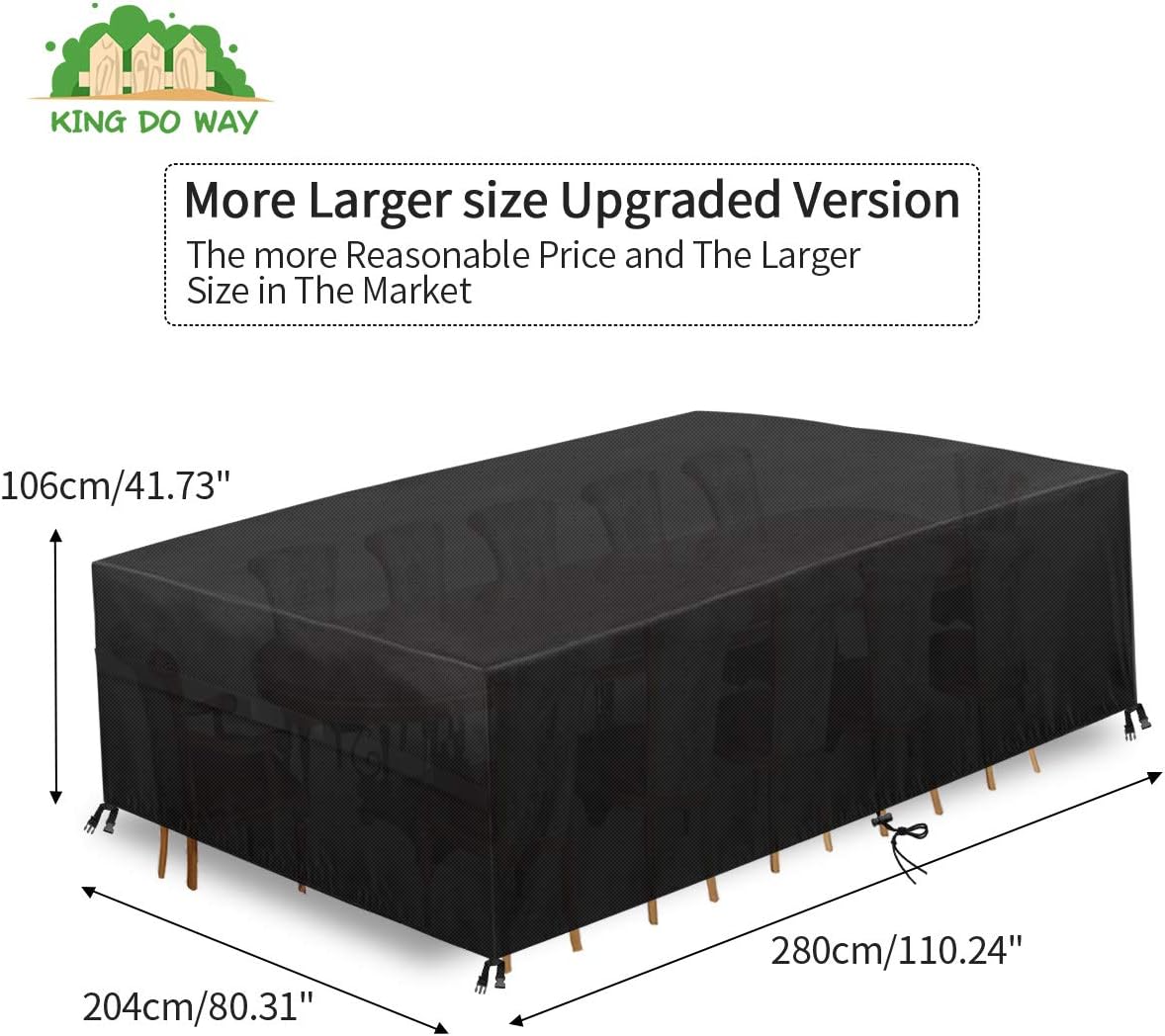 king do way Patio Furniture Covers 110''x80''x41'' Cover Waterproof 600D Heavy Duty Oxford Polyester Rectangular Patio Table Covers Waterproof, Windproof & Anti-UV Furniture Covers 280x204x106cm : Garden & Outdoor