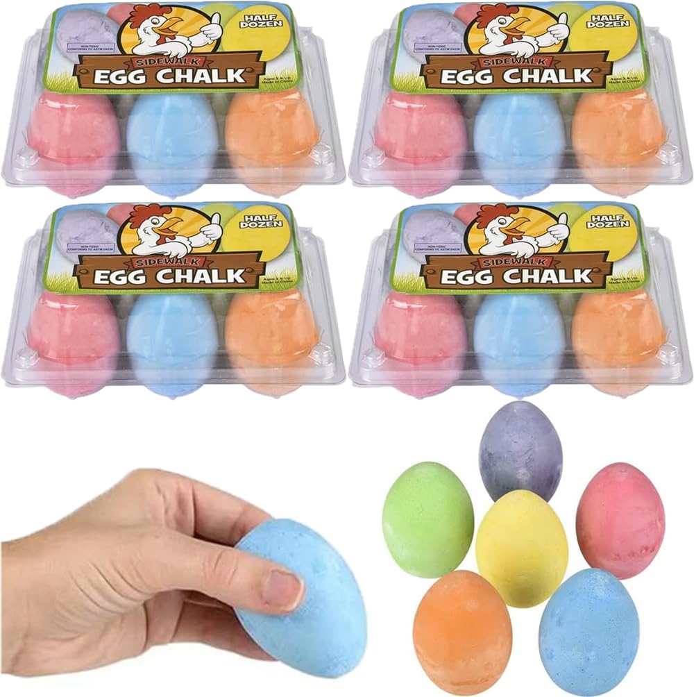Chochkees Easter Chalk Eggs, 24-Pack Sidewalk Chalk for Kids, Easter Basket Stuffers Gifts Fillers, Perfect For Easter Egg Hunt, Party Favors, 2.5" Inch (24-Pack)
