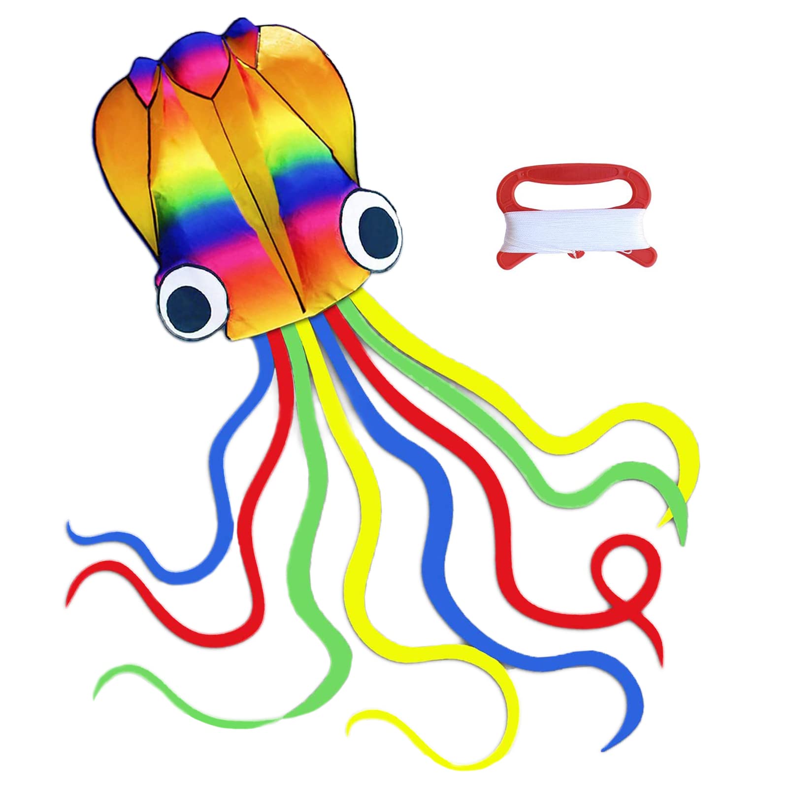 VIKSAUN Huge Rainbow Soft Octopus Kite for Kids and Adults - 100m Line, Long Tail - Great Gift for Boys Girls, Beach Trip, Outdoor Game (Rainbow)