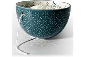 UCDRMA Crochet Yarn Bowl for Knitting, Ceramic Yarn Holder Crocheting Bowl with 3D Relief Pattern, 6in Large Crochet Holder Bowls for Yarn of All Types, Great Decorative Knitting Crochet Supplies