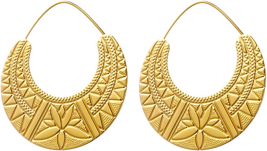 18K Gold Plated Hoop Earrings for Ethiopian Eritrean African Women Party Jewelry (Gold)