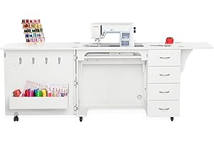 ARROW SEWING CABINETS Arrow Classic Sewing Furniture Harriet Full-Size Sewing Cabinet with Hydraulic Machine Lift, Drawers, Expandable Leaves, Locking Wheels - Ash White