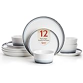 Sweese 12 Piece Dinnerware Sets for 4 - Porcelain Plates and Bowls Set - Scratch Resistant, Dishwasher and Oven Safe Round Dinner Sets - Dish Sets -White and Blue Gradient