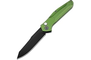 HUAAO 7.7” Assisted Opening Push Button Pocket Knife, Folding Knife with Reversible Pocket Clip, 3.14” D2 Blade and Green Aluminum Alloy Handles, Outdoor Survival Knife EDC Hunting Tool