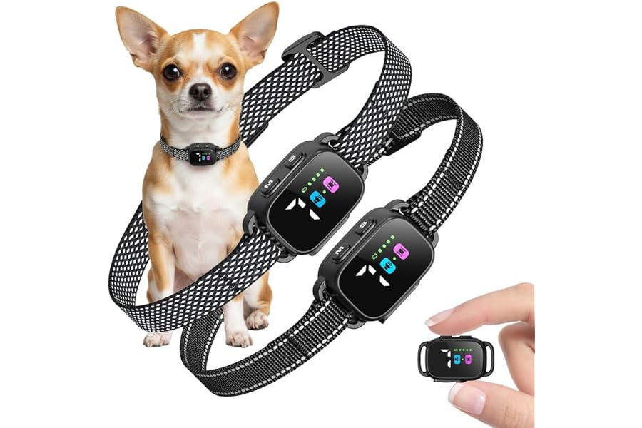 YJWFHPU Anti Bark Collar for Small Dogs 2 Pack, No Shock Bark Collar with Beep & Vibration, 7 Sensitivity Levels, Smart Bark
